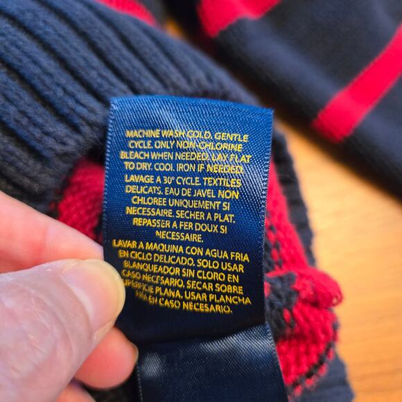 Polo Ralph Lauren Boys Crewneck Striped Sweater Cotton 7 Red Navy Blue Preppy - Picture 5 of 9